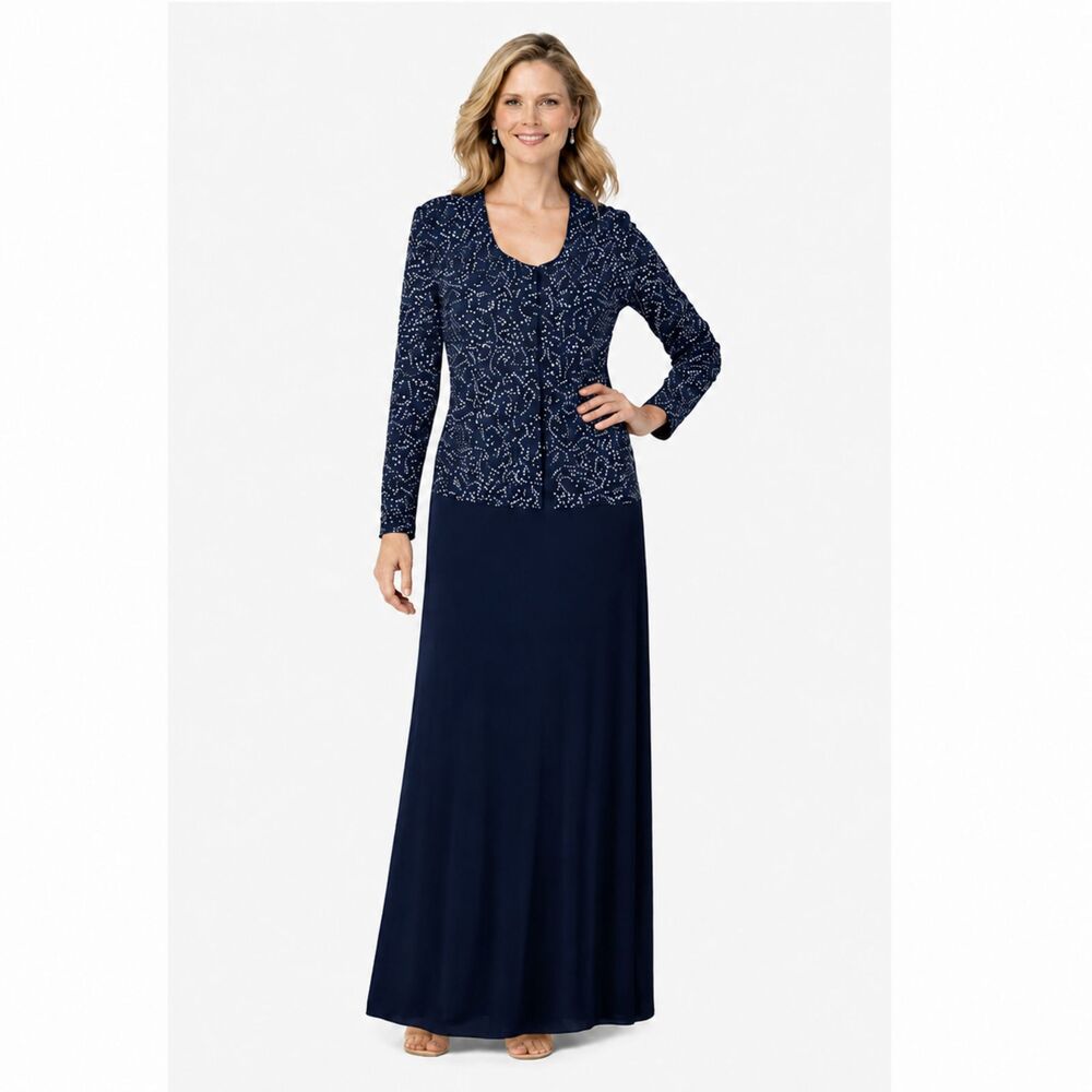Ronni Nicole Formal Navy Blue Maxi Dress & Jacket Size 14 LIKE NEW
